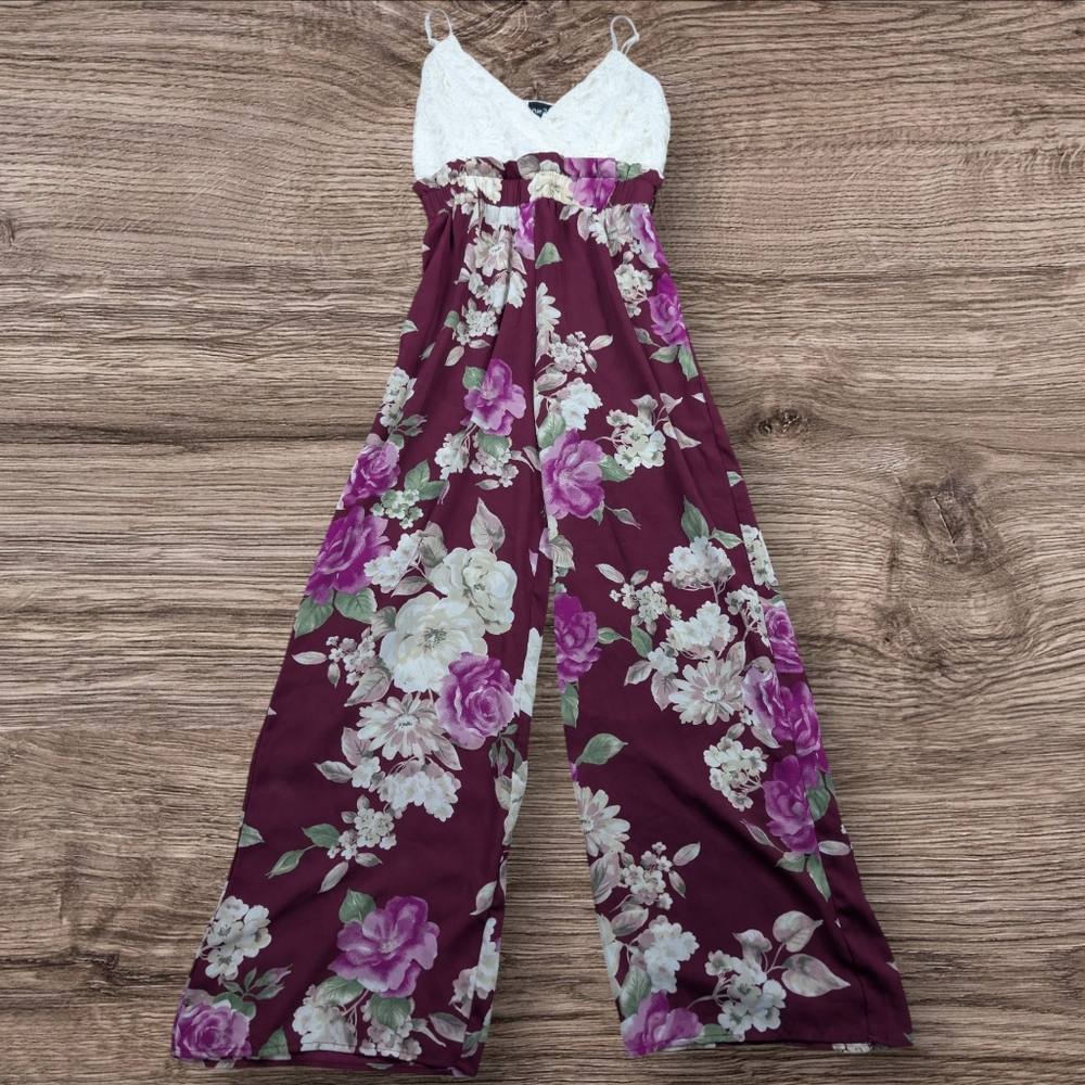 Rue21 Burgundy Floral Lace Jumpsuit Small
